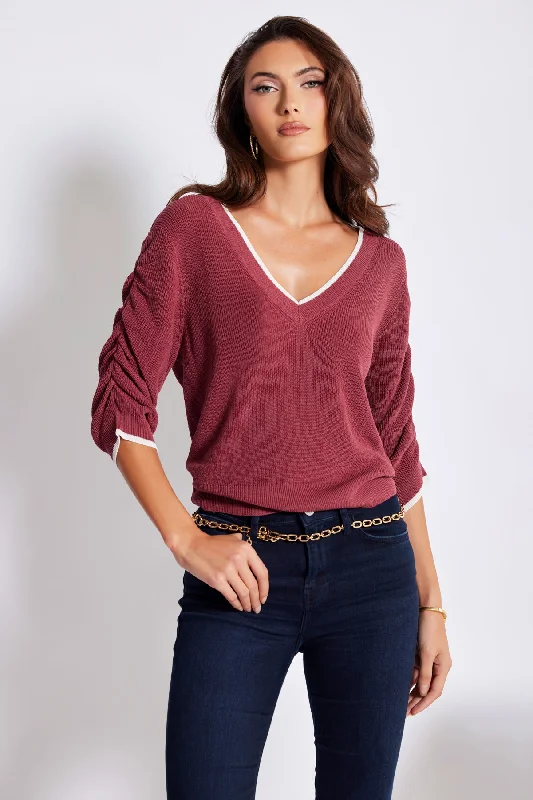 ladies' square-neck tops -Vaughn V-Neck Sweater