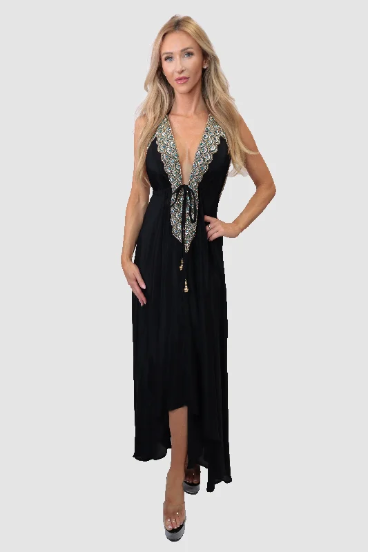 women's sheer overlay dresses -Cairo Black Dress