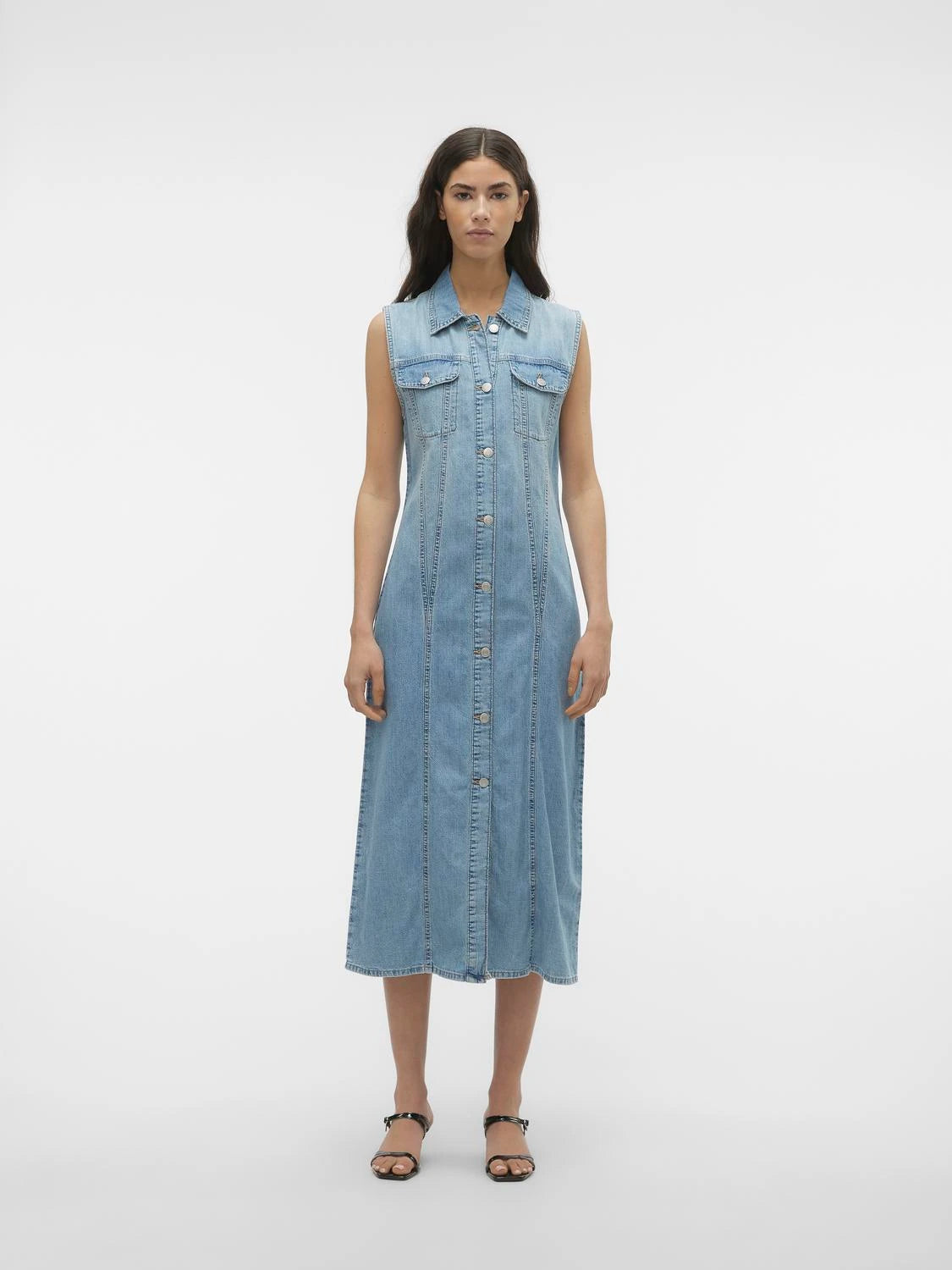 women's turtleneck dresses -Denim 7/8 Cotton Dress