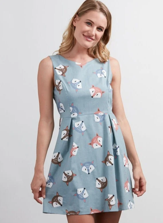 ladies' fitted dresses -Exposure Cotton Fox Face Dress