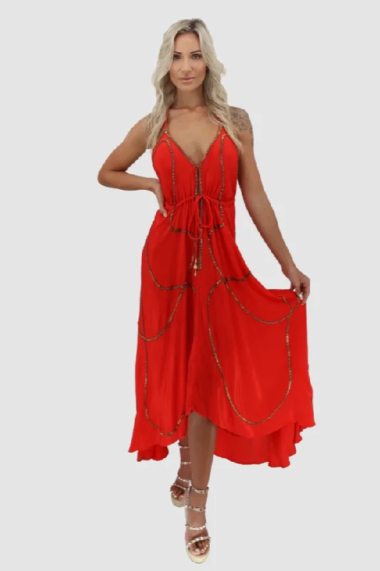 women's corset dresses -Tulum Red Dress