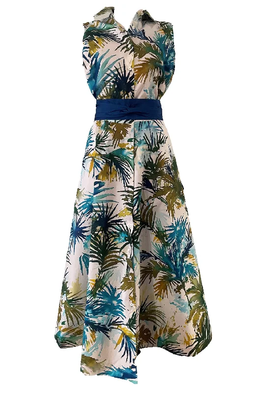 women's square-neck dresses -Carydra Dress - Watercolor Palms