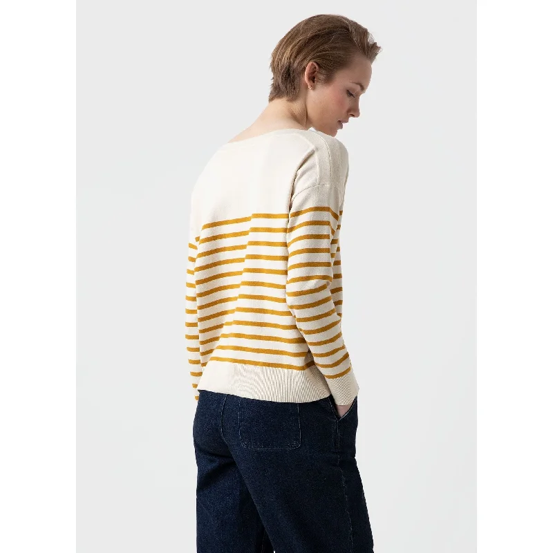 women's sequin dresses -Breton Stripe Jumper | Women | Ecru x Cider