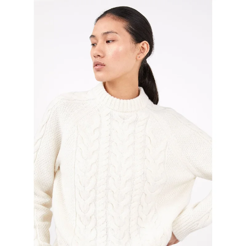 women's crochet dresses -Cable Crew Neck Jumper | Women | Ecru