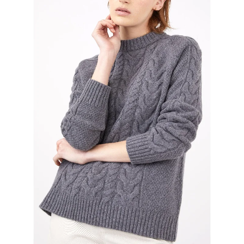 women's sheer overlay dresses -Cable Crew Neck Jumper | Women | Mid Grey Melange