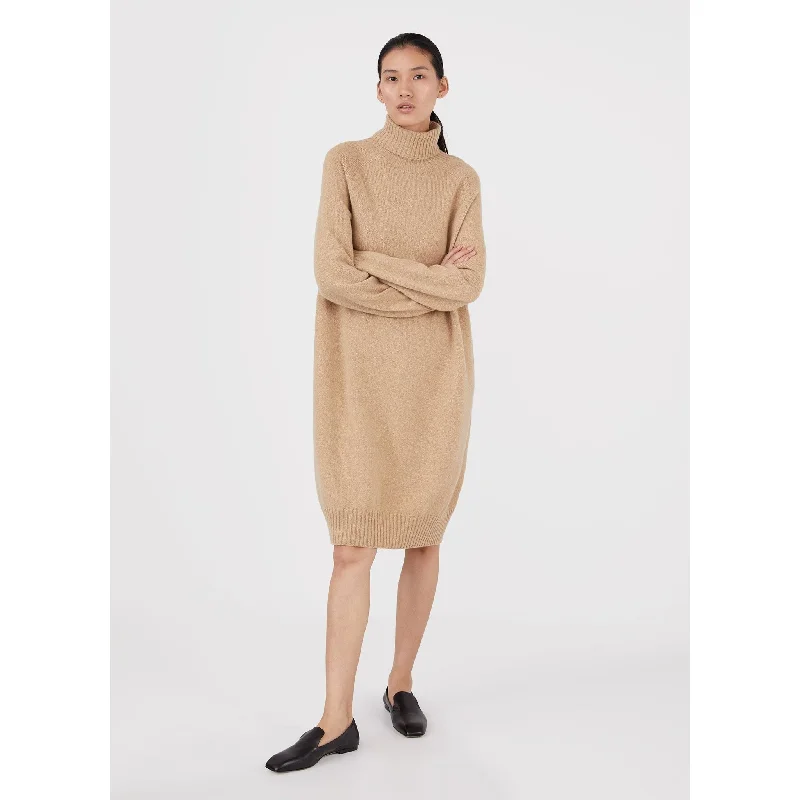 women's puff sleeve dresses -Lambswool Roll Neck Dress | Women | Light Camel