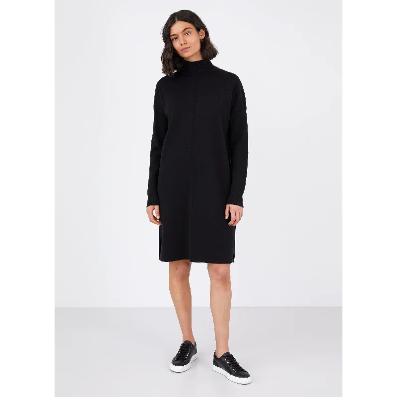 ladies' ruched dresses -Merino Funnel Neck Dress | Women | Black