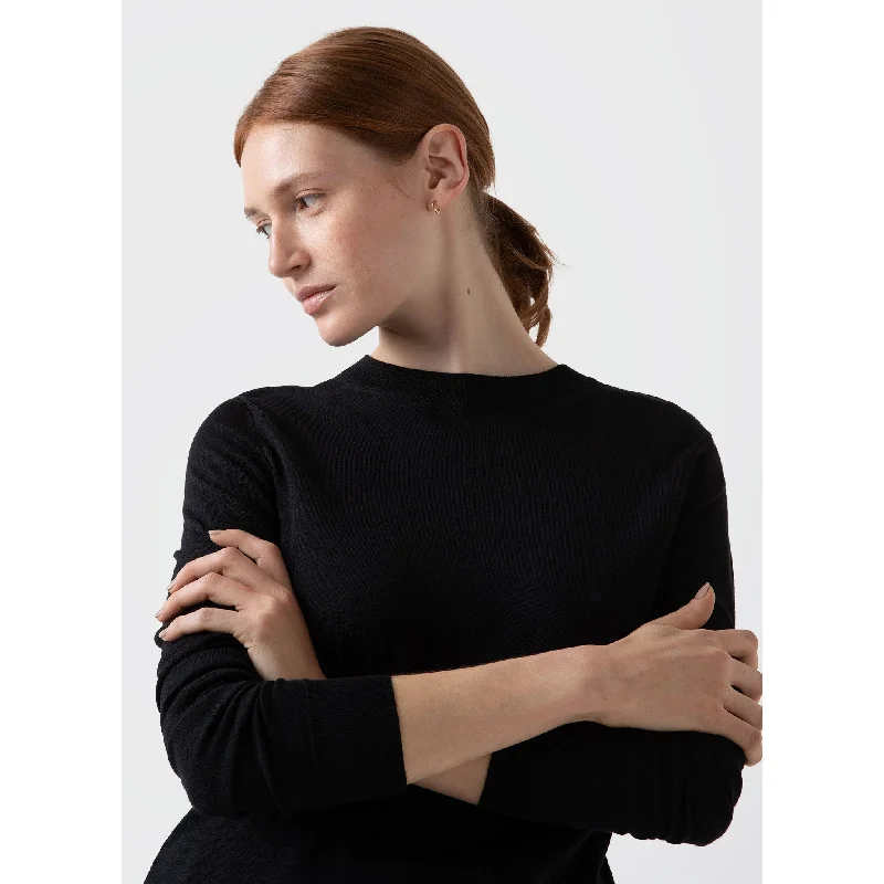 women's corset dresses -Merino Silk Crew Neck jumper | Women | Black