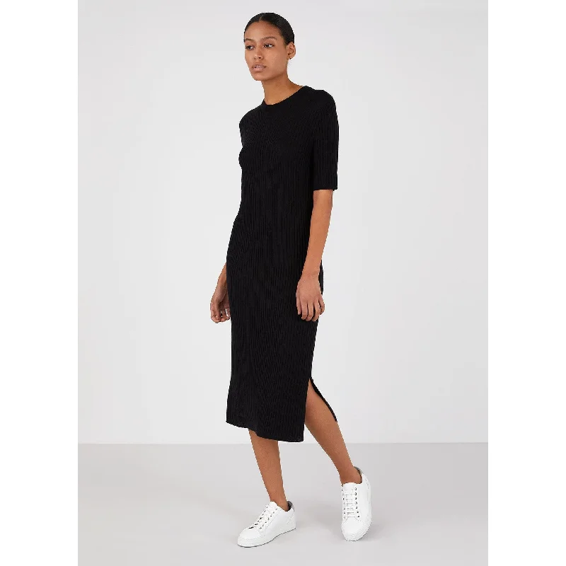 women's printed dresses -Rib Crew Dress | Women | Black