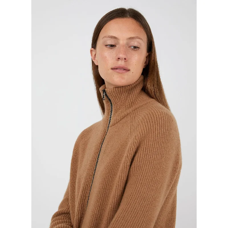 women's ribbed knit dresses -Zip Knit Jacket | Women | Camel