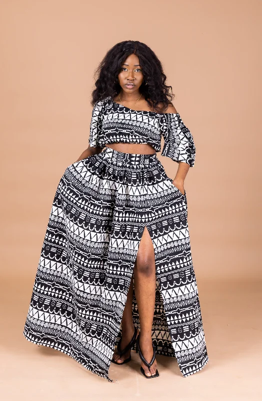 ladies' gothic skirts -women's checkered mini skirts -Amina Ankara Maxi Skirt | Black and White African Tribal Print