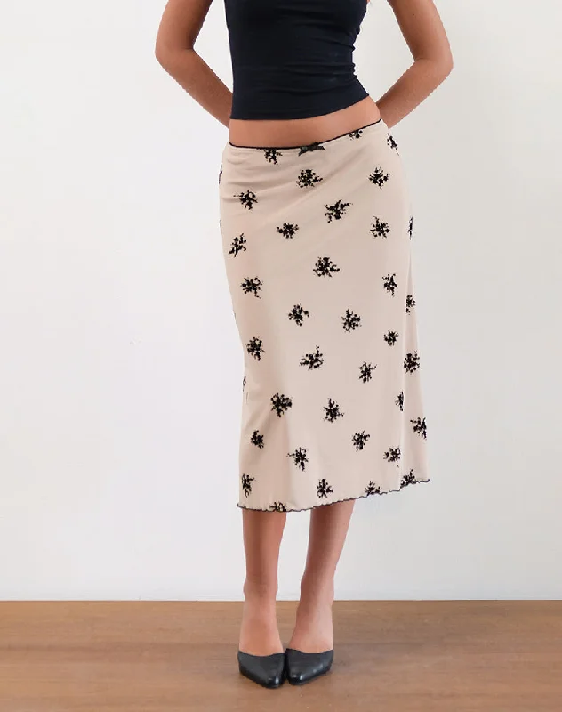 stylish wool blend skirts for women -stylish asymmetrical skirts for women -Atira Midi Skirt in Cluster Ditsy Floral Flock Nude