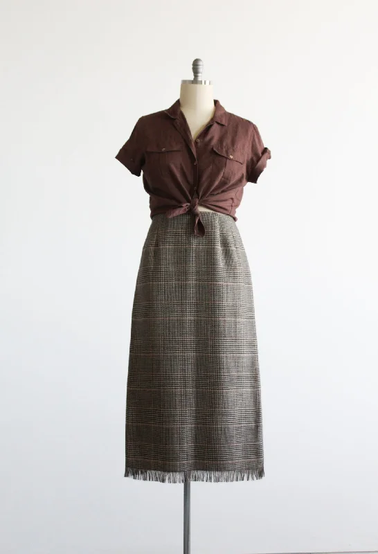 women's denim skirts -women's maxi skirts -card catalog plaid wool skirt