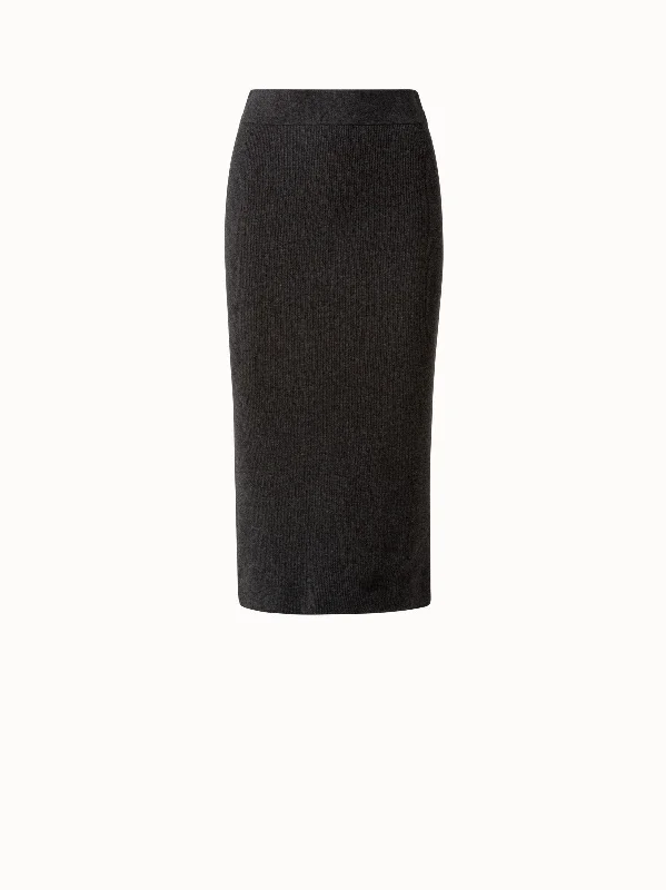 women's silk midi skirts -women's fringed skirts -Wool Cashmere Ribbed Knit Skirt