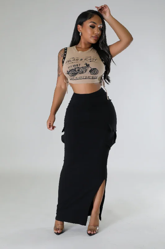 women's slit skirts -women's chiffon skirts -Fast & Loud Skirt Set