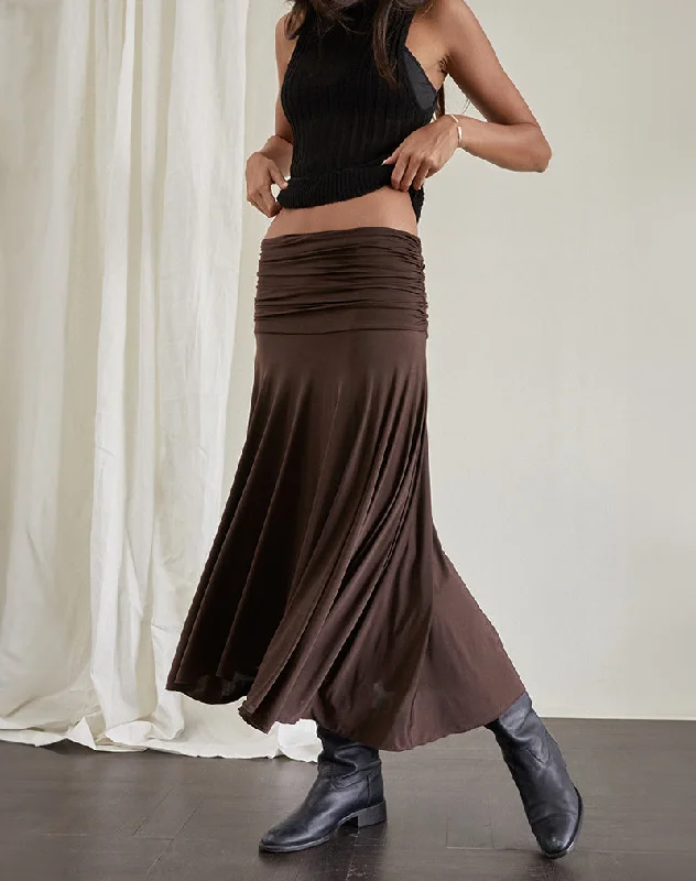 women's gypsy skirts -women's utility pants -Delta Midi Skirt in Slinky Chocolate