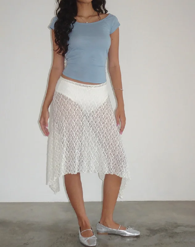 women's wrap-around skirts -women's double-layered skirts -Dendro Midi Skirt in Lace Ivory