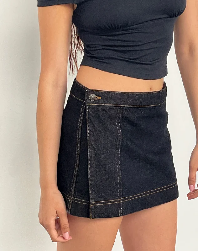 ladies' skater skirts -ladies' ankle-length trousers -Denim Mini Wrap Skirt in Indigo