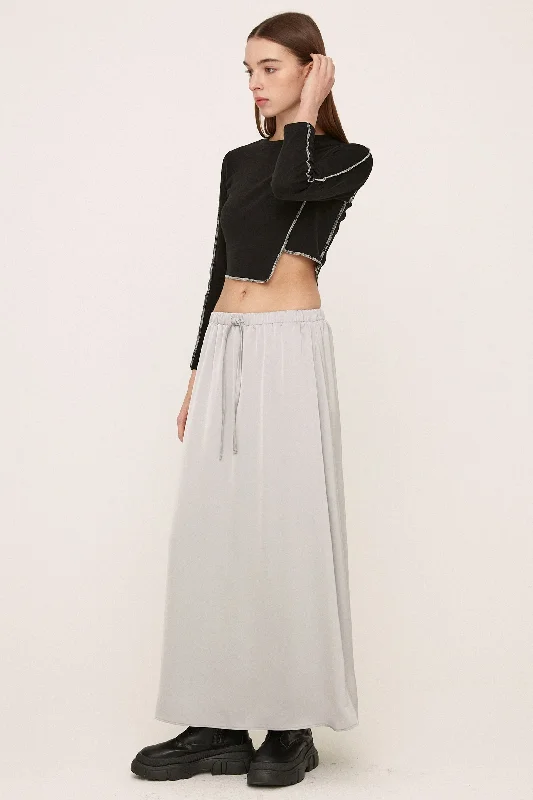 casual draped skirts for women -women's tweed skirts -Elia Satin Maxi Skirt