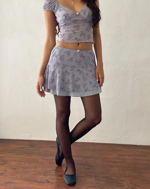 women's vintage skirts -women's athletic shorts -Friska Mini Skirt in Purple Botanist Flock