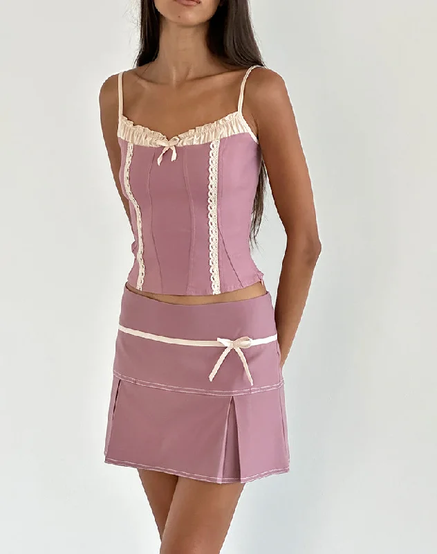 women's draped skirts -women's lace skirts -Istari Mini Skirt in Dusky Pink