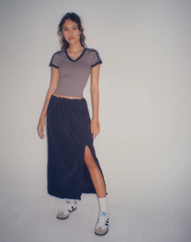 women's checkered skirts -women's silk skirts -Kasao Midi Cargo Skirt in Navy