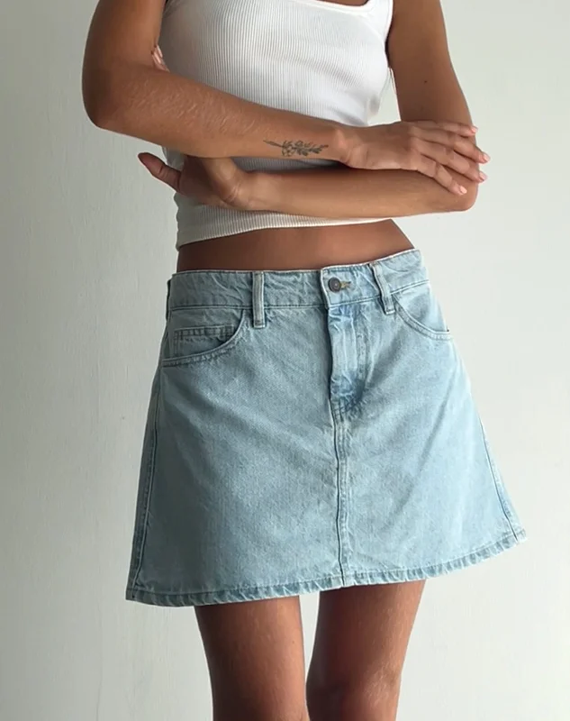 casual summer skirts for women -casual summer skirts for women -Mini A-Line Skirt in Denim Blue Bleach