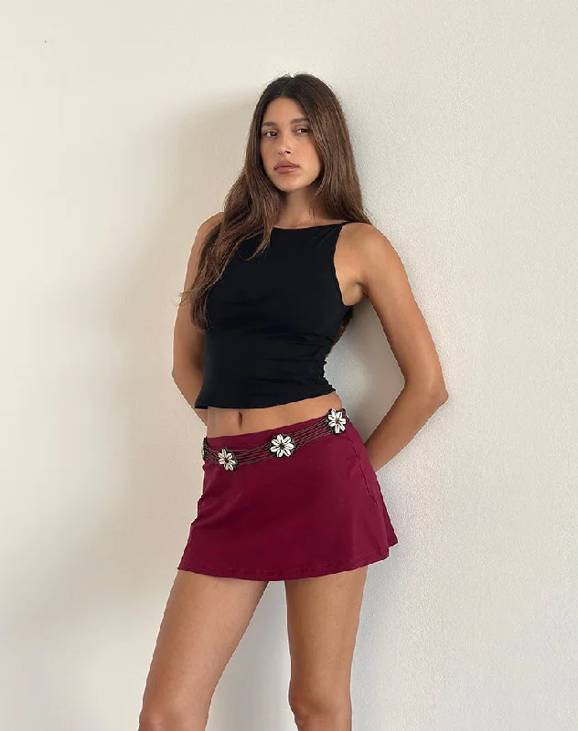 women's printed skirts -women's sporty joggers -Nidya Aline Mini Skirt in Burgundy