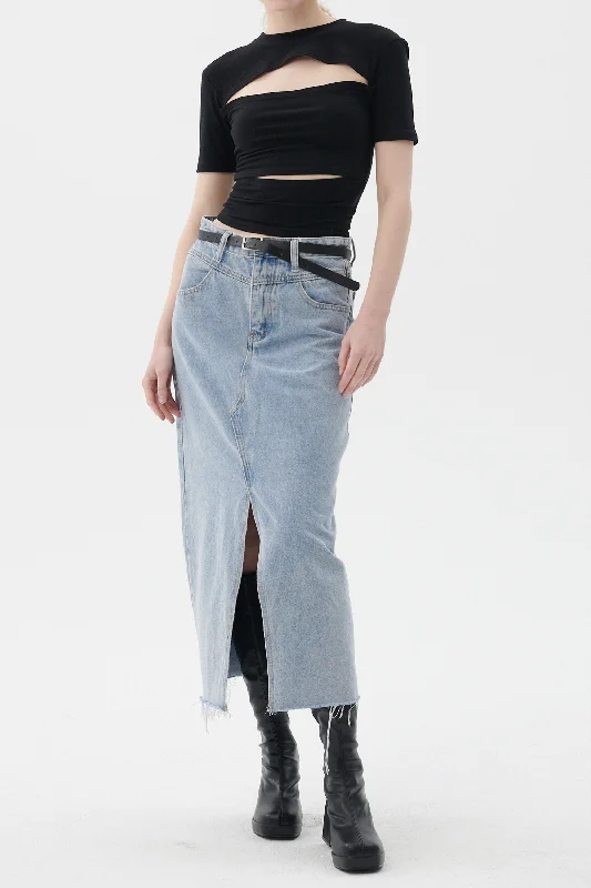 women's velvet skirts -women's ruffle skirts -Peyton Denim Skirt