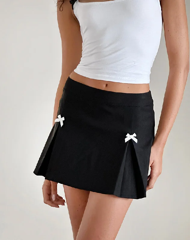 stylish two-tone skirts for women -women's tulip skirts -Ropita Mini Skirt in Black with Ivory Bows