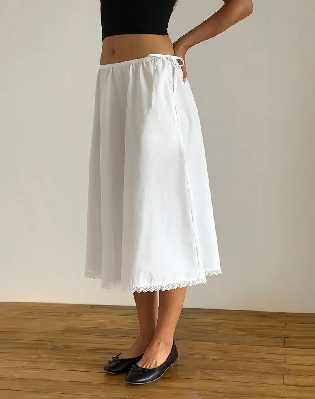 stylish skirts for women -stylish trousers for women -Taka Midi Skirt in Poplin White