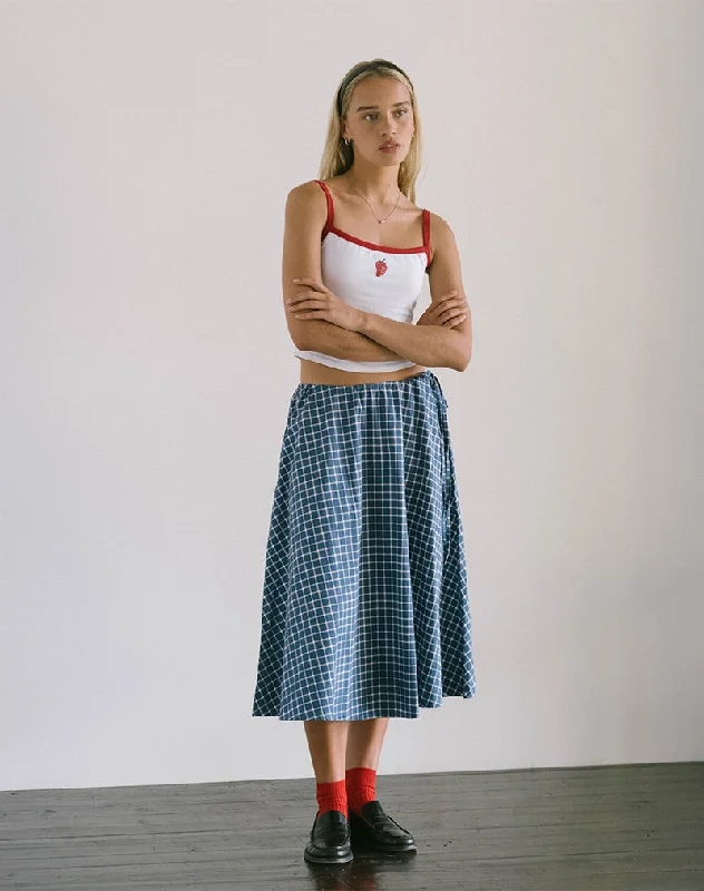 women's boho skirts -women's pleated skirts -Takara Midi Skirt in Navy Tartan Poplin